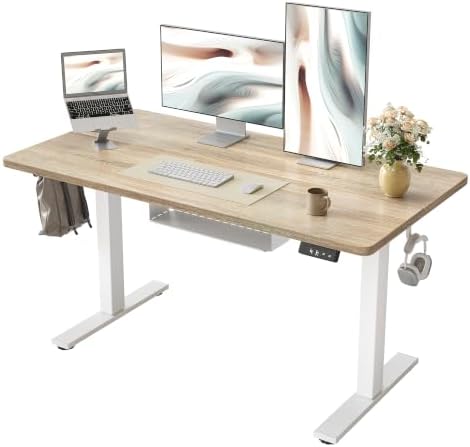 TIQLAB Electric Standing Desk with Cable Tray, 47.2'' x 23.6'', Maple by TIQLAB