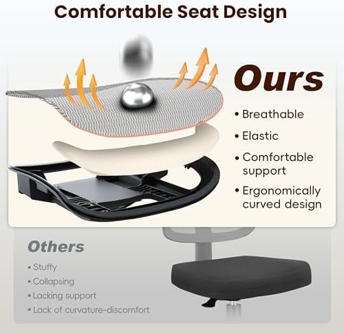 Ergonomic Office Chair, Mesh Computer Desk Chairs with BIFMA X5.1 Certified, Adjustable Lumbar Support, 3D Arm, Tilt Back, Wide Seat, Comfy Swivel Work Task Chair for Company and Home (Dawn Grey) - Image 4