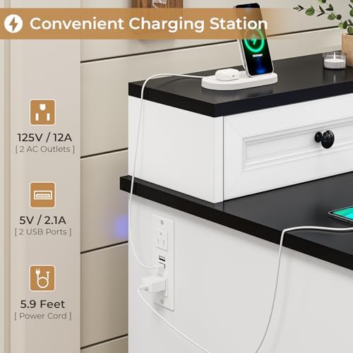 BTHFST 59.1" Executive Desk with File Drawer, Charging Station, White - Image 3