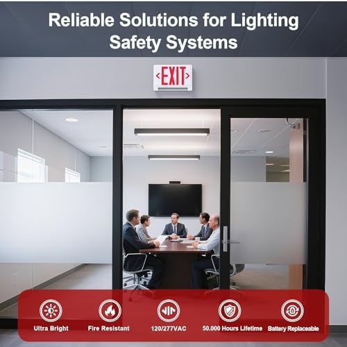 Exit Signs with Emergency Lights Battery Backup, UL Listed Double-sided Exit sign with Adjustable Light Pipe, Hardwired Compact Commercial Lighted Exit Sign, 120/277V Top/Side/Wall Mount (4 Pack) - Image 2