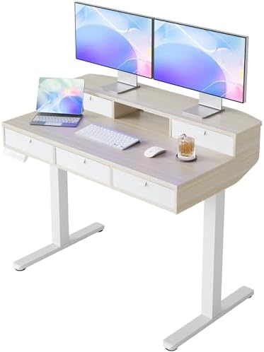 HUANUO 40 x 24 Inch Electric Standing Desk with 4 Drawers, Natural by HUANUO