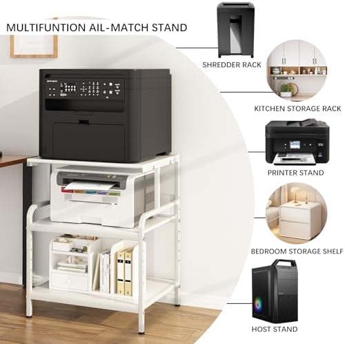 Arbuxzuy Large Printer Stand with Storage Shelf, 23.6" W x 18.9" D Printer Cart with Wheels, 3 Tier Mobile Printer Table for Home Office,Stands for Heat Press Scanner Fax (White) - Image 5