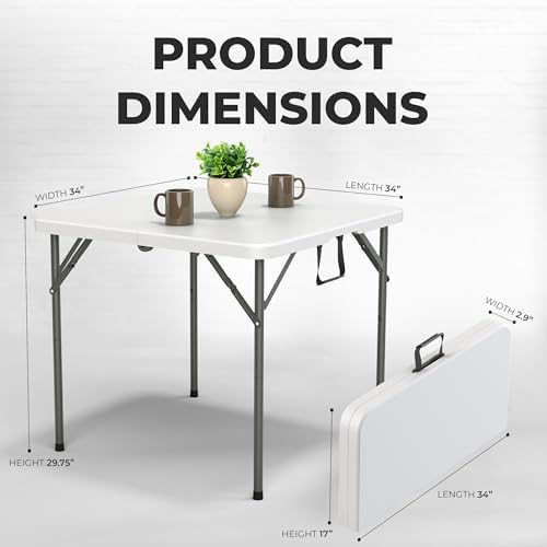 Our Modern Space 34" Square Foldable Table with Built in Handle & Steel Legs | Heavy Duty Portable | Perfect for Party, Dining, Wedding, Events, Picnic Indoor, Outdoor, Camping, Utility, Temporary - Image 2
