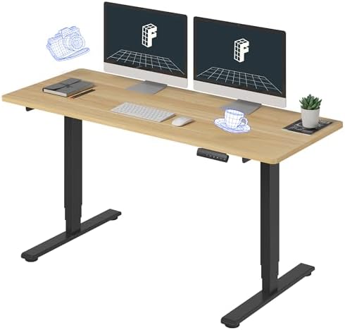 FLEXISPOT E6 3-Stage Dual Motor 60 x 24 Electric Standing Desk Sit Stand Up Desk, Holds 220 lbs, Adjustable Height w/Memory Presets, One-Piece Maple Desktop & Black Frame, Ships in 2 Boxes by Unknown