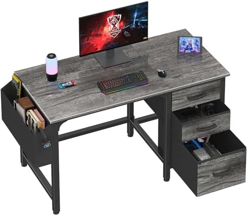 Lufeiya Computer Desk with File Drawers Cabinet, 47 Inch Home Office Desks with Filing Cabinet for Small Space, Gaming Study Writing Table PC Desks, Gray by LUFEIYA