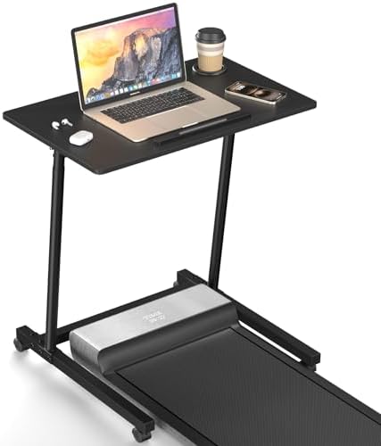 Eocnrhe Treadmill Desk, Mobile Small Standing Desk with Wheels for Walking Pad, Portable Table for Laptop, Rolling Table Adjustable Height, Bedside Table，Black by Unknown