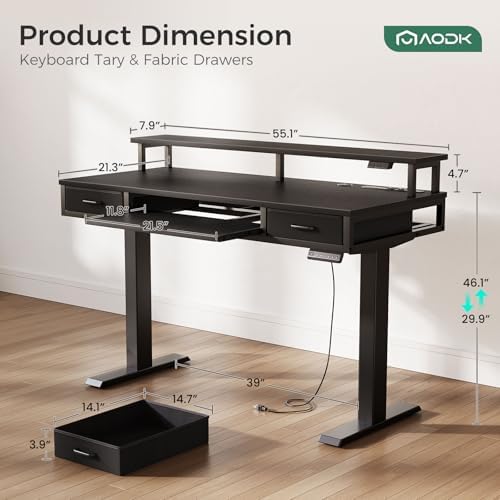 AODK 55 Inch Electric Standing Desk with Drawers & Keyboard Tray, Black - Image 3
