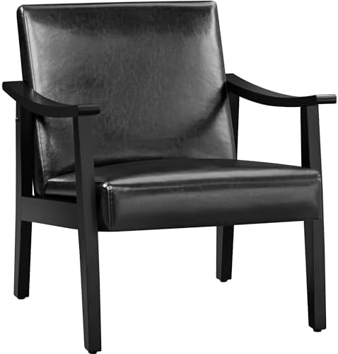 Yaheetech Accent Chairs, Mid-Century Faux Leather Armchairs, Black by Yaheetech