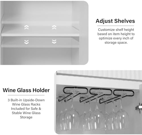 Mini Fridge Cabinet with Storage & Power Outlet, Coffee Bar Cabinet, White - Image 5