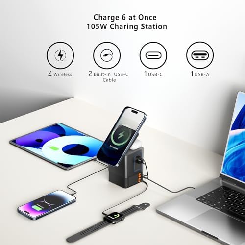 105W Retractable Charging Station, 6-in-1 GaN Charger with Dual 65W Cables - Image 2
