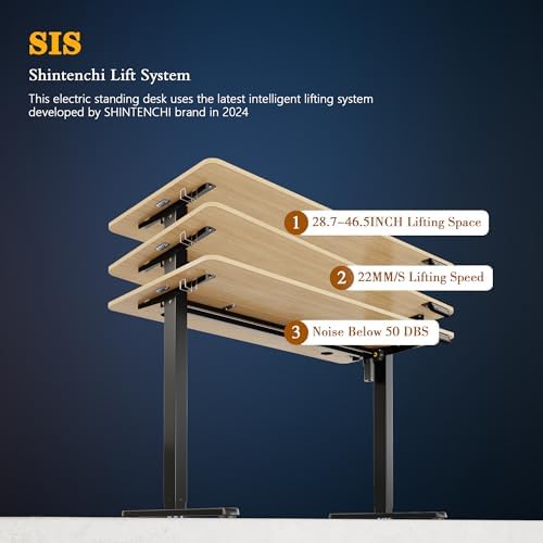 Shintenchi Standing Desk, Height Adjustable Electric Sit Stand up Desk, Ergonomic Rising Computer Table, 48x24 Inch Modern Lift Gaming Desk Workstation for Home Office, Black & Walnut - Image 7