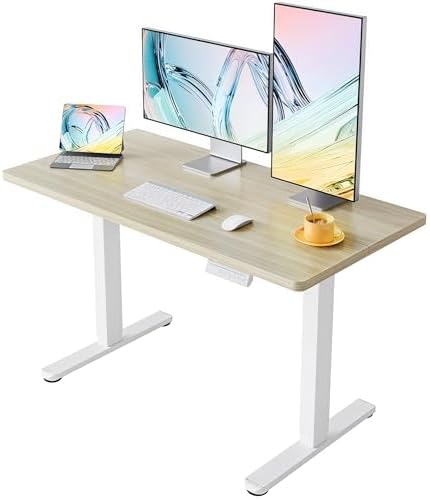 HUANUO 55x28 Inch Electric Standing Desk, Height Adjustable, Light Walnut by HUANUO
