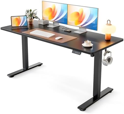 Cubiker Standing Desk, 55x24 Inches Sit Stand Home Office Desk, Electric Stand up Desk, Adjustable Desk with Splice Board, Black Frame/Black Top by CubikerHomeOfficeFurniture