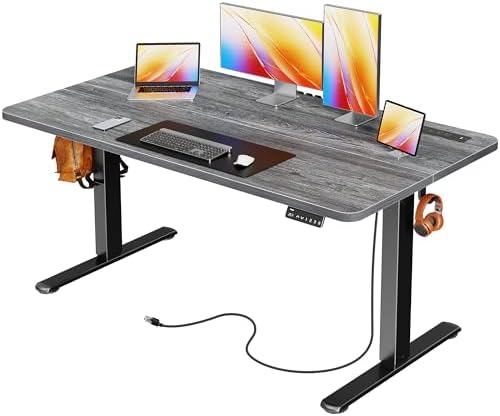 Huuger 55 X 24 Inch Electric Standing Desk with Power Outlets and USB-C Port, Height Adjustable Desk, Sit Stand Desk for Home Office, Computer & Gaming Desk with 3 Presets, Stable Steel Frame, Grey by Huuger
