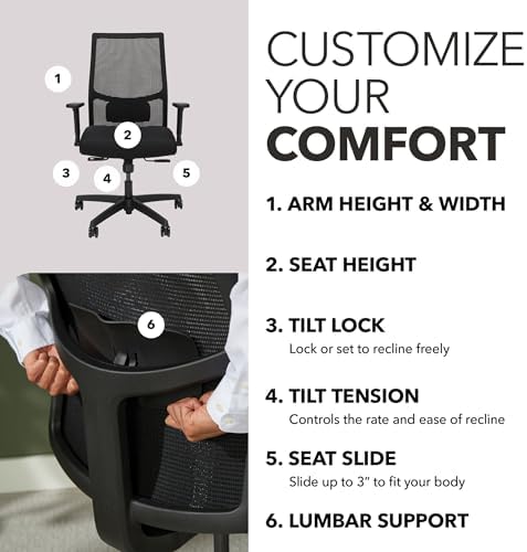 HON Ignition 2.0 Ergonomic Office Chair, Lumbar Support, Desk Chair, Black - Image 3