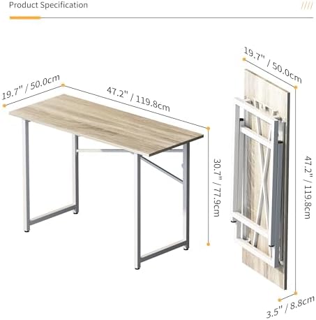 Lutown-Teen Folding Desk 47 inch No Assembly Required, Beige - Image 3