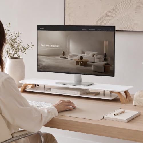 42.5''Dual Monitor Stand Riser for 2 Monitors with Acacia Wood, White - Image 3
