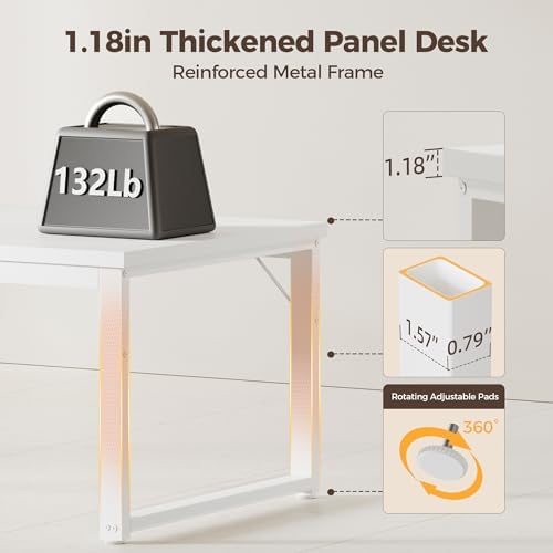Mericonia 40 Inch Computer Desk, 1.2" Thick Small Office Table, White - Image 4