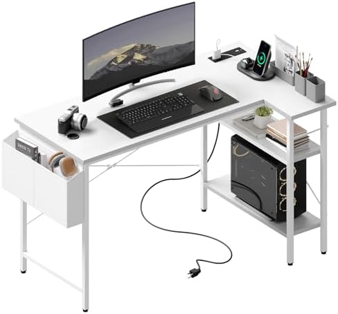 DUMOS Corner Gaming Desk with Power Strip, Storage Shelves by DumosLifestyle