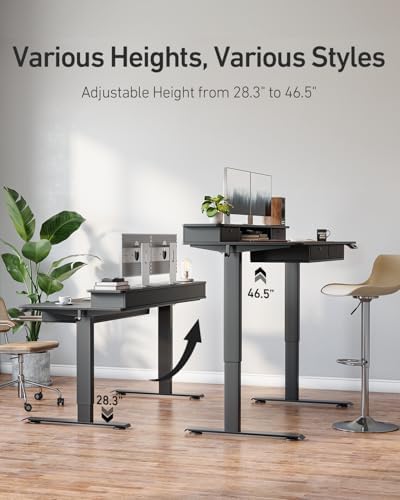 CubiCubi 48" x 24" Standing Electric Desk with Drawers, Black - Image 4