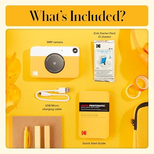 KODAK Printomatic Full-Color Instant Print Digital Camera Colorful Photos On Zink 2x3" Sticky-Back Photo Paper 5MP Gift Bundle: Case + Zink 2x3" 20pk + Album + Stickers + Frames + Markers - Yellow - Image 3