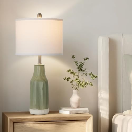 24.5" Ceramic Table Lamp for Bedroom, Sage Green Table Lamp for Living Room End Table, Small Farmhouse Bedside Lamp for Nightstand (1 Pack) - Image 5