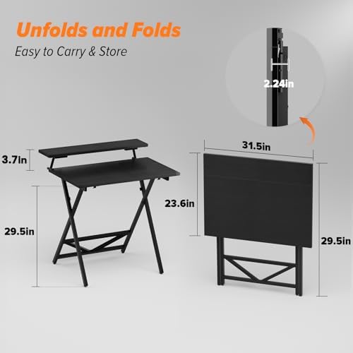 WOHOMO Folding Computer Desk with Monitor Stand, Adjustable Height, Black - Image 2
