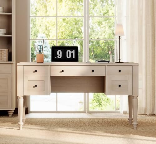 WAMPAT Wood Executive Desk with 5 Drawers & Charging Station, Beige, 56" - Image 3
