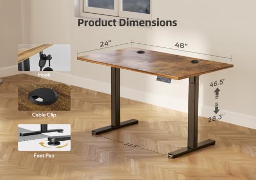 YDN 48 x 24 Inch Rustic Brown Electric Standing Desk - Image 3