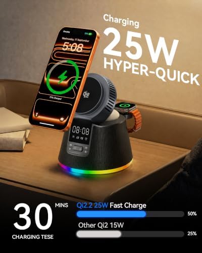 7 in 1 Qi2.2 25W Magnetic Charger Cooling Wireless Charging Station Speaker - Image 4