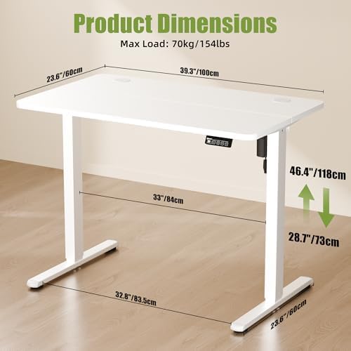 ERGOMAKER 40"x24" Standing Desk, Height Adjustable Sit-Stand Office, White - Image 3