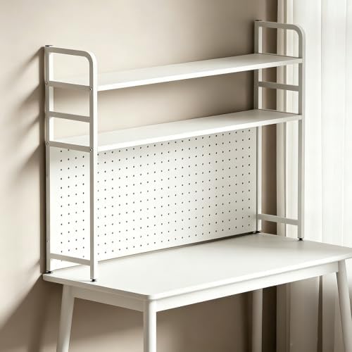 Hole-Board Desktop Bookshelf, DIY Adjustable Storage Iron Frame Hole-Board Desk Shelf Organizer, Freestanding No Drill Design for Student Dorm Office Gaming Desktop by Unknown