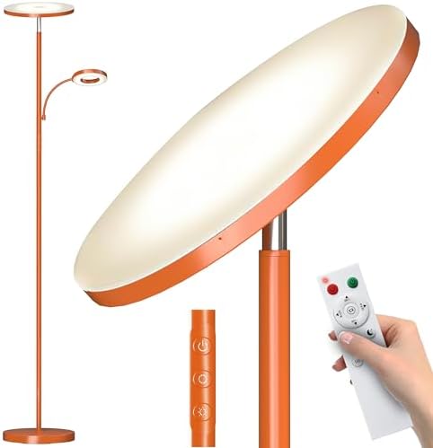 marctronic Orange Floor Lamp, 42W 4000LM Super Bright LED Lamp with Reading Light for Living Room Bedroom Office, Touch Control, Dimmable Standing Lamp with Remote by Marctronic