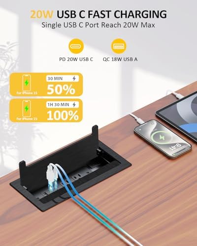 3Pack Conference Table Power Hub, Outlet Multimedia Connectivity Box with 1 HDMI + 1 RJ45 + 20W USB C + 2 USB A + 2 AC Outlets, Heavy Duty Metal Table Top Box for Countertop Office UL Listed - Image 2