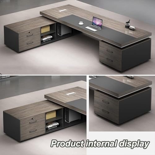 L-Shape Office Executive Desk, Management Working Table with Drawers and Storage, Large Business Workstation Without Chair (Brown-Right, 79" L x 63" W x 30" H) - Image 6