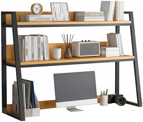 Dorm Desk Hutch,Ladder Desktop Bookshelf,2-Tier Computer Desktop Bookcase,Desk Hutch Top Only,Desk Organizer Shelf,Multipurpose Desktop Display Rack for Dorm Office Home(30x13x35inch, Black) by Unknown