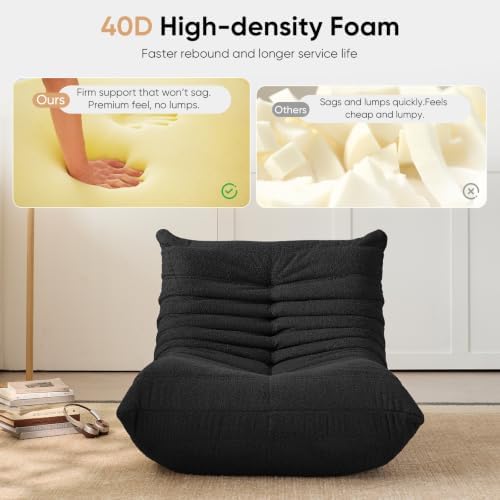 Adults Bean Bag Chairs Togo Couch Comfy Lazy Floor Sofa, Black,1 Seater - Image 5