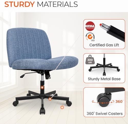 Orange Factory Criss Cross Chair, Wide Fabric Vanity Desk Seat, Blue Wheel - Image 7