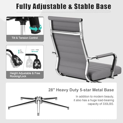 Okeysen Office Desk Chair, Ergonomic Leather Modern Conference Room Chairs, Executive Ribbed Height Adjustable Swivel Rolling Chair for Home Office Set of 20. (Grey) - Image 6
