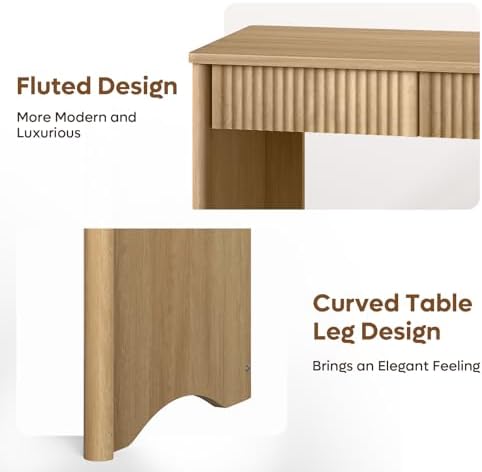 Bestier Fluted Computer Desk with 2 Drawers, 40 Inch Small Wooden Writing Study Work Desk, Computer Table, Compact Executive Home Office Desk for Small Spaces, Bedroom, Study, Living Room - Image 5