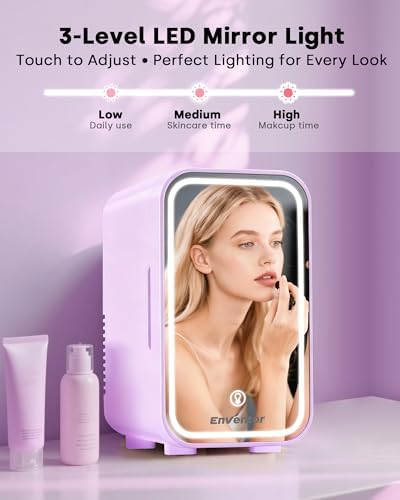 Enventor Mini Fridge with Dimmable LED Mirror, 6L/8Can, AC/DC Power, Purple - Image 2