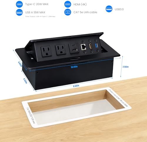 Conference Table Power Hub, Pop up Outlet with HDMI, PD20W, Black - Image 3