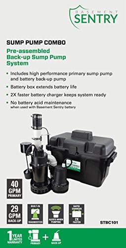 Basement Sentry Battery Backup Sump Pump System Combo (Pre-Assembled) Primary Sump Pump and Battery Back-up Pump, Controller, Alarm System, Charger, Float Switch and Battery Box - Image 7