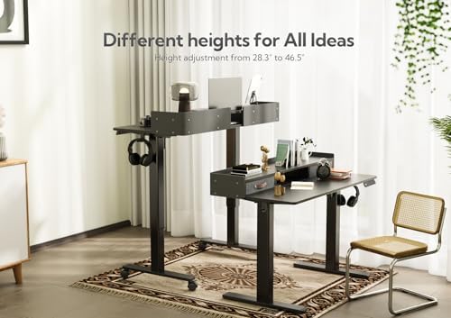 Claiks Standing Desk with Drawers & Wheels, 2 Height Shelf 63" Black - Image 4