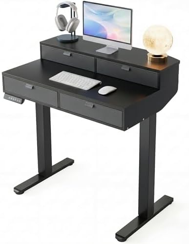 HUANUO 32 x 20 Inch Electric Standing Desk with 4 Drawers, Black by HUANUO