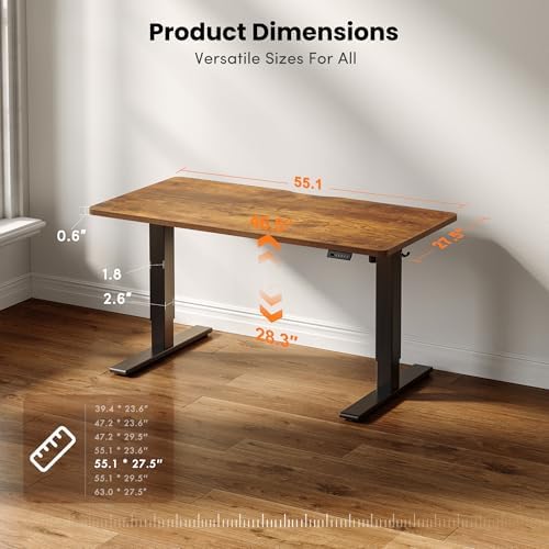 CubiCubi Electric Height Adjustable Standing Desk 55x28 Inch, Rustic Brown - Image 2