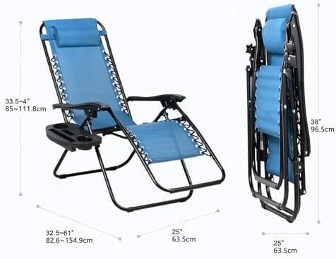 Nazhura Set of 2 Relaxing Recliners Patio Chairs Adjustable Steel Mesh Zero Gravity Lounge Chair Beach Chairs with Pillow and Cup Holder (Sky Blue) - Image 3