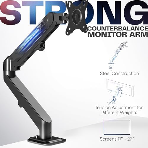 VIVO Heavy Duty Single Monitor Tension Arm for up to 27 inch Screens, Holds 14.3 lbs, Premium Desk Mount Stand, Black, STAND-V101O - Image 3