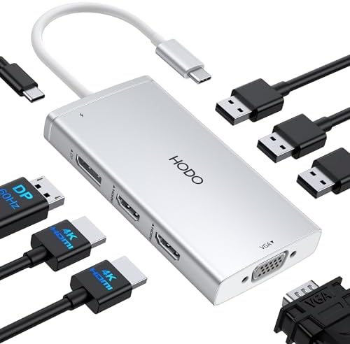 USB C Docking Station Dual Monitor for HP,Laptop Docking Station 3 Monitors by HODO