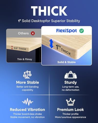 FLEXISPOT EN1 One-Piece Standing Desk, Electric Adjustable with 4 Memory Presets, 176 LBS Capacity, Stable & Quiet, Seamless Desktop for Home Office & Dual Monitors, 48"x30" White Wood Grain - Image 3